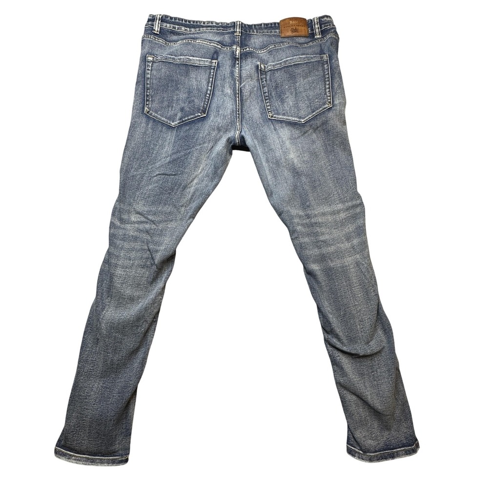 Bleecker & Mercer Jeans Mens 38x32 Blue Distressed Skinny Fit Stretch Denim